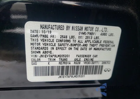 2020 Infiniti Q50 Pure из США, поврежденный, VIN JN1EV7AP9LM205201